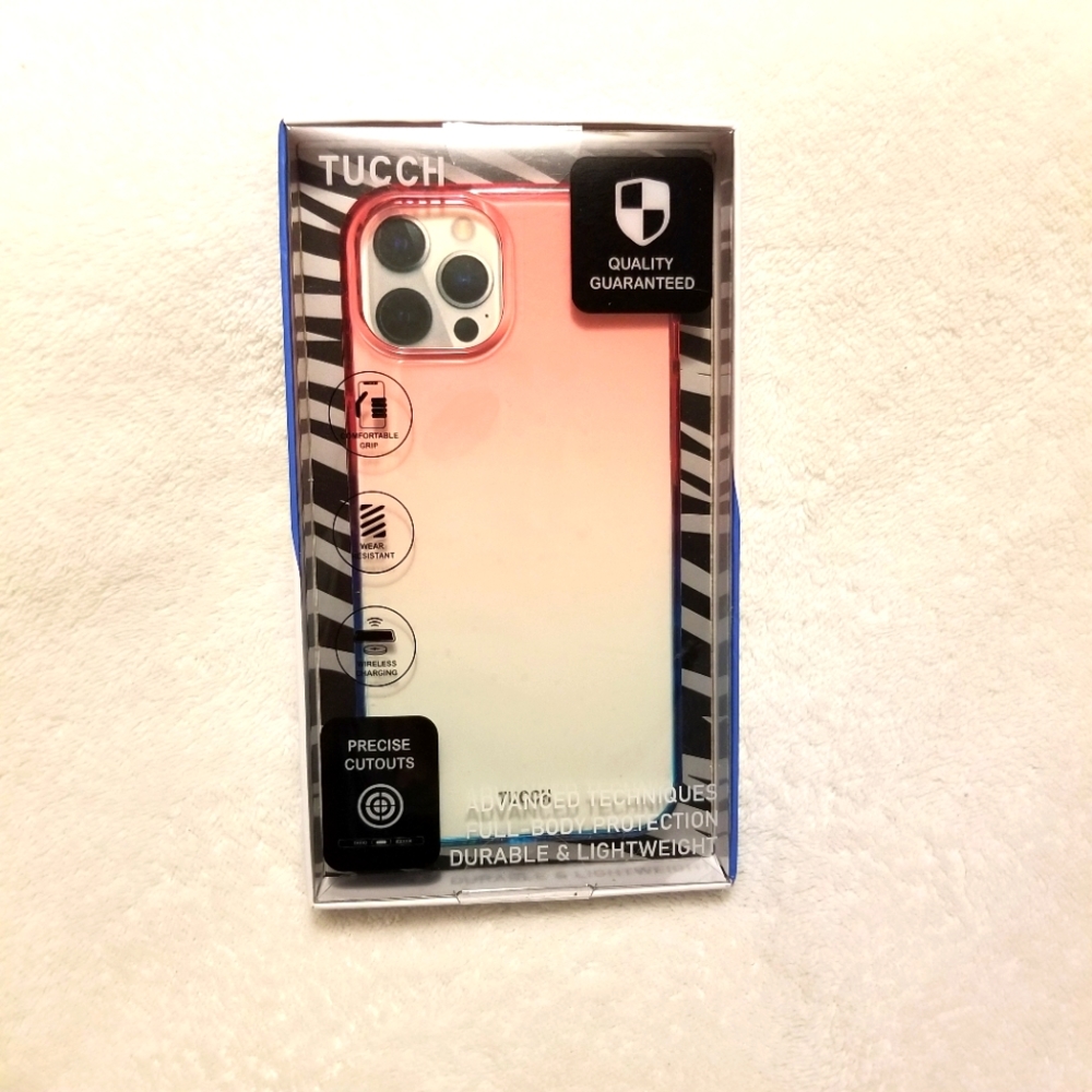 TUCCH New iphone 13 6.1" Phone Case & Screen Protector Clear Pink/Green Ombre